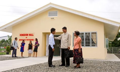 Jehovah’s Witnesses talking in front of their new Kingdom Hall Jw Service, Sign Languages, Spiritual Family, Kingdom Hall, Matthew 28 19, Jehovah Witness, Parts Of The Earth, One Thousand, Jehovah's Witnesses