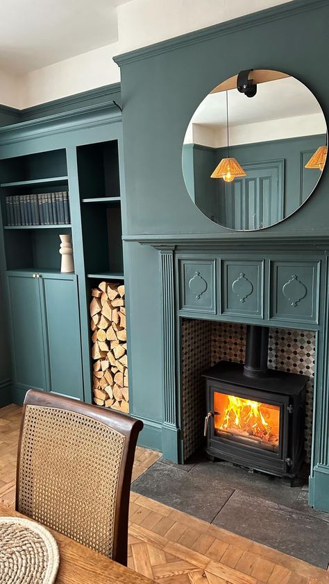 Claire Storey on Reels | ottocarclub · Original audio Victorian Fireplace Makeover, Diy Fire Surround, Stove Fireplace Ideas, Open Fireplace Ideas, Ikea Doors, 1930s Fireplace, 1930s Living Room, Wood Stove Chimney, Victorian Flat