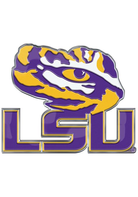 This LSU Tigers Car Emblem features a team logo. Lsu Svg, Lsu Aesthetic, Lsu Cake, Lsu Tigers Art, Sports Typography, Cajun Kitchen, Lsu Logo, Lsu College, Collage Football