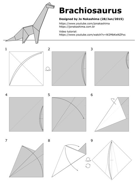 Jo Nakashima Origami, Oragami Dinasour, Origami Dinosaur Easy Step By Step, Origami Dinosaur Easy, Dinosaur Paper Craft, Dino Origami, Paper Dino, Origami Dolphin, Origami Dinosaur