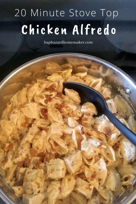 20 Minute Stove Top Chicken Alfredo – Haphazard Homemaker Stove Top Chicken Alfredo Recipe, Stove Top Chicken Alfredo, Ragu Chicken Alfredo Recipes, Ragu Chicken Alfredo, Cook Chicken On Stove, Stove Top Chicken Recipes, Chicken Alfredo Penne Pasta, Chicken Alfredo Dinner, Alfredo Dinner