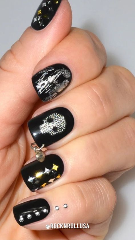 Shinedown Nails, Rocker Nails Punk, Rock And Roll Nails, Rock Concert Nails, Punk Rock Nails, Badass Nails, Nail Art Designs For Beginners, Rock Nails, Concert Nails