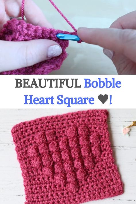 Bobble Stitch Crochet Pattern Granny Squares, Crochet Bobble Granny Square, Crochet Bobble Heart Blanket Free Pattern, Crochet Puff Stitch Heart Pattern, Bobble Heart Crochet Square, Prayer Square, Prayer Cloth, Crochet Bedsheets, Blanket Squares