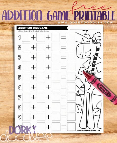 roll and add dice game for math centers Roll And Add Dice Game, Dice Math Games, Year 1 Maths, Addition Games, Math Sheets, Early Math, Homeschool Math, Learning Ideas, Dice Games