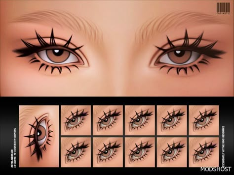 Download Eyeliner with 2D Eyelashes N328 for Sims 4 at ModsHost NOW! The colors and shapes of the content you download change depending on the eye mask you use, your skin color, and your eye shape. Recoloring is not allowed. #gaming #makeup #sims #sims4cc #videogames #female #mods Sims 4 Makeup, Sims 4 Cc Eyes, Butterfly Eyes, White Eyelashes, Makeup Cc, Sims 4 Anime, The Sims 4 Packs, Sims 4 Cc Makeup, Sims 4 Body Mods