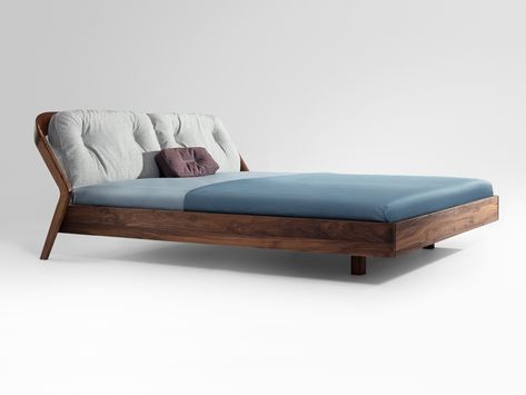 Wooden bed with upholstered headboard FRIDAY NIGHT By ZEITRAUM design Formstelle Night Bed, Mid Century Bed, Wood Bed Design, Wooden Bed Design, L 200, Simple Bed, Contemporary Furniture Design, Bed Furniture Design, Headboard Designs