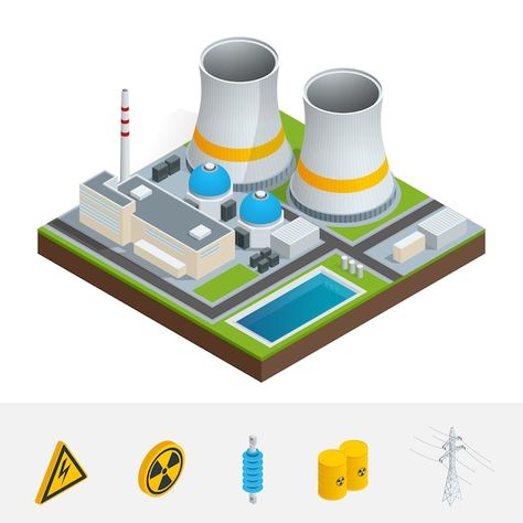 Nuclear Power Station, Nuclear Plant, Hydroelectric Power, Power Lines, Nuclear Energy, Motion Graphics Inspiration, Isometric Art, Isometric Design, Isometric Illustration