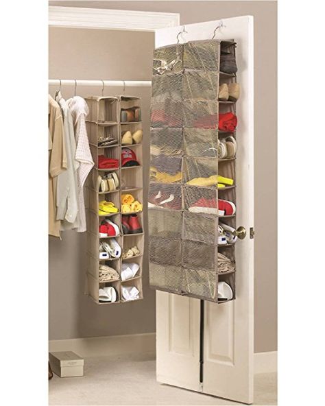 Large Heavy Duty 18 Pocket Hanging Shoe Organiser for the Wardrobe Rail or Over Door for up to 18 Pairs - Robust Oxford Canvas Type Beige Material (600D) with Ventilated Mesh Compartments - 34 x 138 x 30cm or 60 x 138 x 17cm - Shoe Storage Tidy Organizer by Brilliant Feet Shoe Storage Small Space, Wardrobe Rail, Hanging Shoe Rack, Shoe Organiser, Hanging Shoe Organizer, Portable Wardrobe, Portable Closet, Hanging Shoes, Door Shoe Organizer