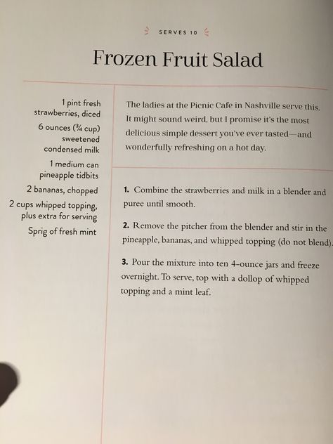 Reese Witherspoon frozen fruit salad Grams Frozen Fruit Salad, Frozen Fruit Salad Recipes, Reese Witherspoon Recipes, Frozen Salad, Frozen Fruit Salad, Frozen Strawberry Desserts, Frozen Fruit Salads, Frozen Recipes, Family Cookout