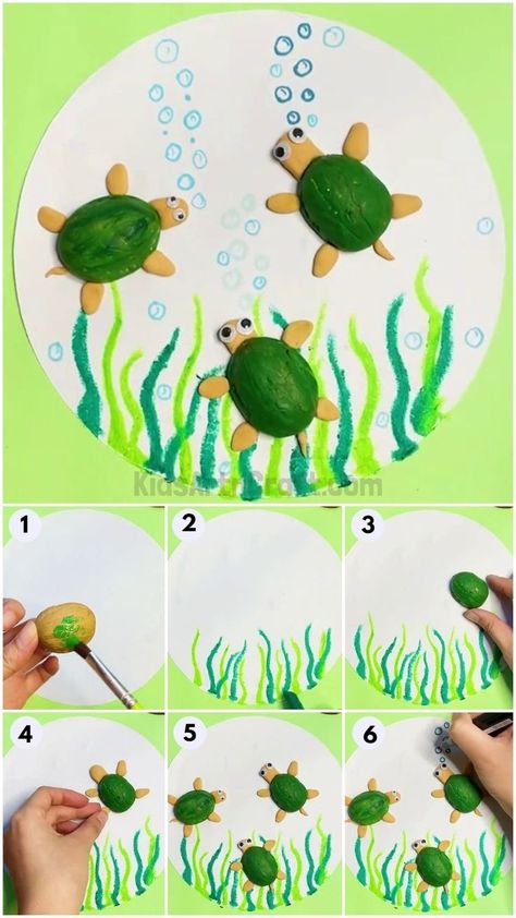 Turtle Projects For Kids, Turtle Diy Crafts, Diy Turtle Crafts, Walnut Shell Art, Shell Art For Kids, Turtle Crafts For Kids, Walnut Craft, Turtle Diy, Walnut Shell Crafts