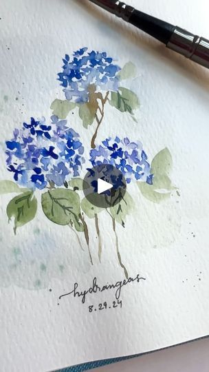 Watercolor Hydrangea Step By Step, Hydrangea Painting Easy, Watercolour Hydrangea, Sketchbook Exercises, Q Tip Art, Watercolor Paint Ideas, Chalk Sidewalk, Hydrangea Watercolor, Loose Watercolor Paintings