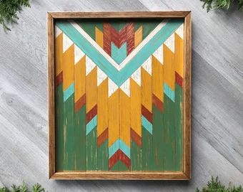 Southwestern Boho Decor, Desert Nursery, Desert Color Palette, Repainted Furniture, Aztec Wall Art, Baby Baker, Sunset Yellow, Painted Barn Quilts, Southwestern Decor