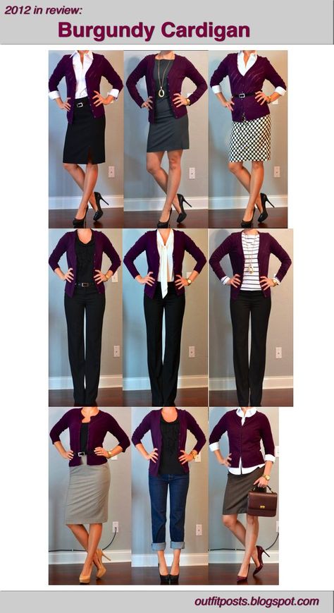 ♥ Outfits Media estación ♥ Otoño ♥ Primavera ♥ Multiprendas ♥ Cardigan ♥ Executive Wear, How To Wear Cardigan, Teacher Attire, Look Office, Burgundy Cardigan, Classy Clothes, Cardigan Outfit, Virtual Wardrobe, Cardigan Outfits