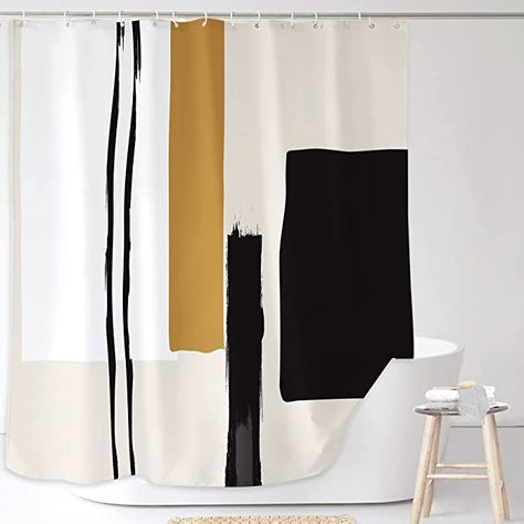 Plastic Curtains, Plastic Shower Curtain, Abstract Shower Curtain, Painting Minimalist, Modern Shower Curtains, Boho Shower Curtain, Bathroom Shower Curtain, White Shower, Black Curtains