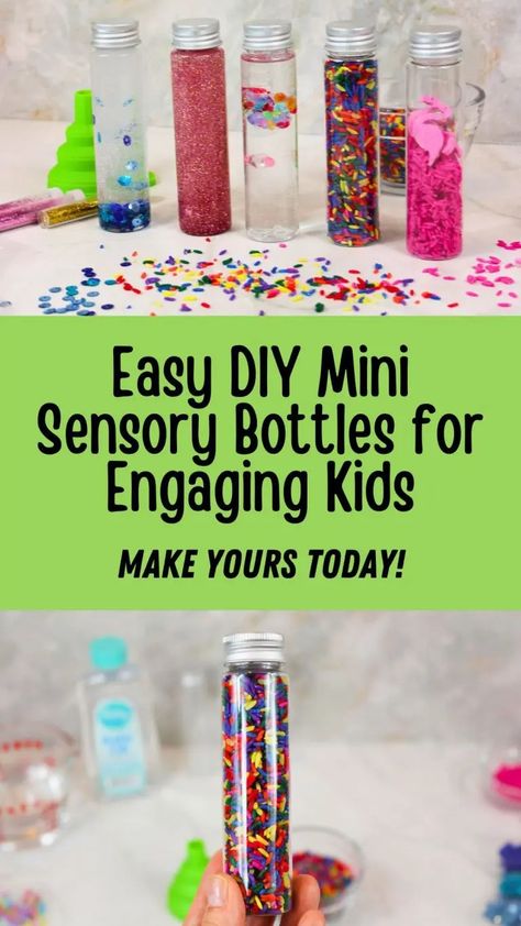 Easy DIY Mini Sensory Bottles for Engaging Kids Small Sensory Bottles, Best Diy Sensory Bottles, Sencery Activity For Kids, Sensory Bottles Diy, Sensory Bottle Ideas, Baby Sensory Bottles, Diy Sensory Bottles, Sensory Bottles For Toddlers, Calming Bottle