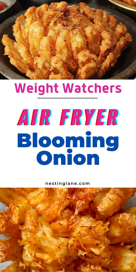 Low Calorie Air Fryer Blooming Onion Recipe (Weight Watchers Friendly). Low Calorie Side Dish Recipes, Weight Watcher Air Fryer Recipes Healthy, Healthy Air Fryer Snacks Low Carb, Onion Air Fryer Recipes, Air Fryer Ww Recipes, Airfryer Blooming Onion, Foods For Calorie Deficit, Air Fryer Weight Watchers Recipes, Blooming Onion Recipe Air Fryer