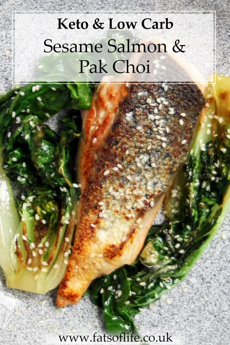 Sesame Salmon & Pak Choi Pak Choi Recipe, Quick Dinners For Two, Sesame Salmon, Keto Salmon, Toasted Sesame Oil, Banting Recipes, Pak Choi, Kitchen Cookbook, Dinner For Two