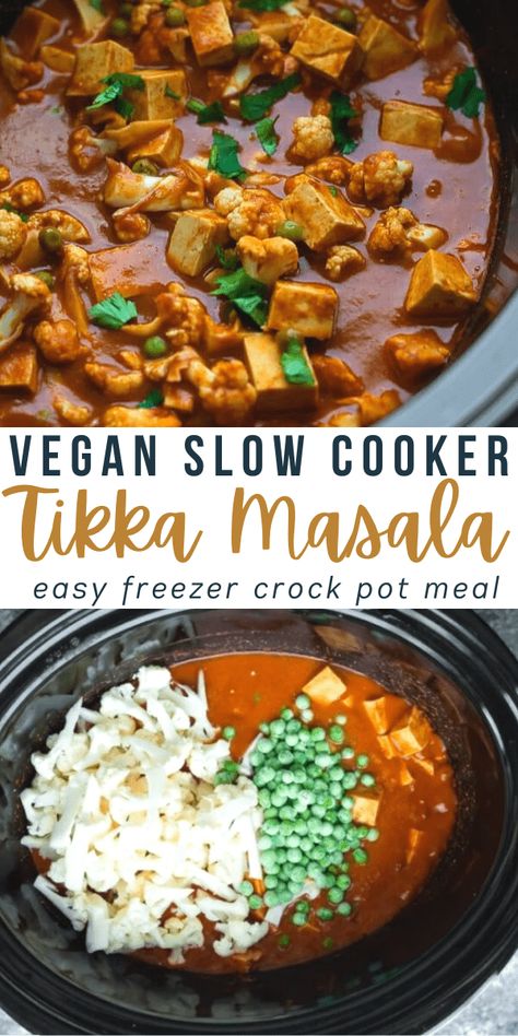 Meatless Crockpot Meals, Slow Cooker Tikka Masala, Vegan Freezer Meals, Veggie Meal Prep, Vegan Crockpot Recipes, Vegan Slow Cooker Recipes, Vegan Crockpot, Crockpot Meal, Vegan Slow Cooker