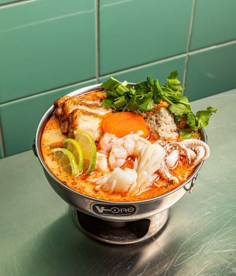 The vibrant flavours and savoury smells of Bangkok’s Yaowarat Road have been transported to London’s Soho neighbourhood courtesy of the soon-to-open Speedboat Bar. The new venue (scheduled to open in October 2022, with bookings open from 16 September) is the second Thai restaurant from chef Luke Farrell and it promises to be just as, if not more, popular than his Thai canteen Plaza Khao Gaeng in London’s Piccadilly.  Pad grapao neua Yaowarat Road is the iconic, neon-lit street in Bangkok’s China Soft Poached Eggs, Restaurant In London, Drunken Noodles, Coconut Coffee, Thai Street Food, Honey Chicken, Cocktail Desserts, Food Garnishes, Thai Restaurant