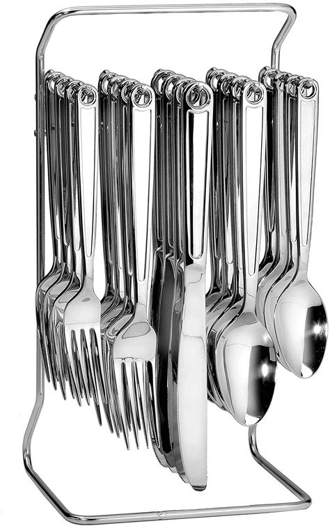 Amazon.com | Oneida Hyde Park 20 Piece Everyday Flatware Hanging Caddy, Service for 4 18/0 Stainless Steel, Silverware Set: Flatware Sets Cutlery Design, Stainless Steel Silverware, Flatware Sets, Cutlery Holder, Stainless Steel Cutlery, Homewares Shop, Stainless Steel Plate, Stainless Steel Flatware, Serving Spoon