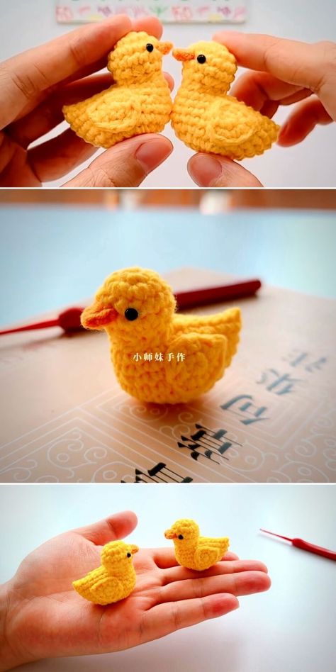 Easy Duck Crochet, Tiny Animals Crochet Pattern, Crochet Mini Duck Free Pattern, Mini Chicken Crochet Pattern Free, Crochet Duck Tutorial, Easy Crochet Duck Pattern Free, Crochet Animals Beginner, Crochet Engagement Gift, Chicken Diy Crafts