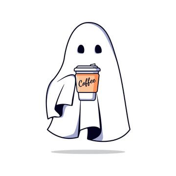 Cute little ghostie with a coffee cup. Ghost With Coffee, Ghost Drinking Coffee, Coffee Cup Tattoo, Coffee Cup Drawing, Gacha Base Poses Cute, Kawaii Ghost, Cup Tattoo, Ghost Drawing, Sheet Ghost