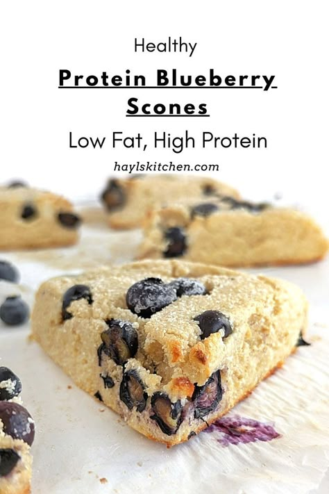 Protein Blueberry Scones are a super tasty and healthy snack, breakfast or post-workout treat. Healthy blueberry scones are high protein, low sugar, low fat and low calorie too; Better than Starbucks! Low Calorie Scones Recipe, High Protein Pastries, Protein Pastry Recipes, Healthy Breakfast Scones, High Protein Scones, Low Calorie Pastries, Quick Low Calorie Breakfast, High Protein Low Sugar Snacks, Low Fat High Protein Breakfast