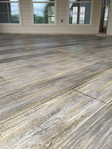 Wood Stamped Concrete, Concrete Wood Floor, Outdoor Concrete Stain, Concrete Stain Patio, Concrete Patio Makeover, Painted Concrete Floors, Concrete Patio Designs, Concrete Overlay, Concrete Stained Floors