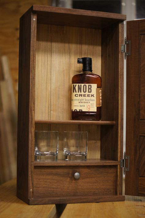 I might just have to build one of these to hold that exact thing... Whiskey Cabinet, Moxon Vise, Fine Furniture Design, Long Boards, Split Top, Woodworking Cabinets, Hanging Cabinet, Furniture Design Wooden, Small Cabinet