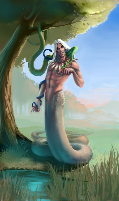 his pets by Ardariel on DeviantArt Snake Person, Green Tree Python, Tree Python, Calm Green, Yuan Ti, Pet Snakes, Arte Monster High, Fantasy Mermaids, Snake Art