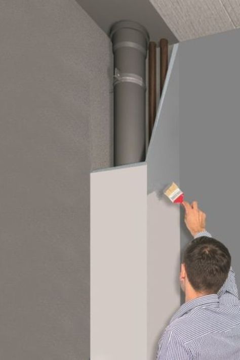 Furnace Cover Ideas Wall, How To Hide Basement Plumbing, Hiding Hvac In Laundry Room, How To Hide Uneven Walls, Hide Pipes On Wall Cover Up, Hiding Pipes On Wall, How To Hide Dryer Vent Hose, Dryer Vent Ideas The Wall, How To Hide Ac Pipes In Room