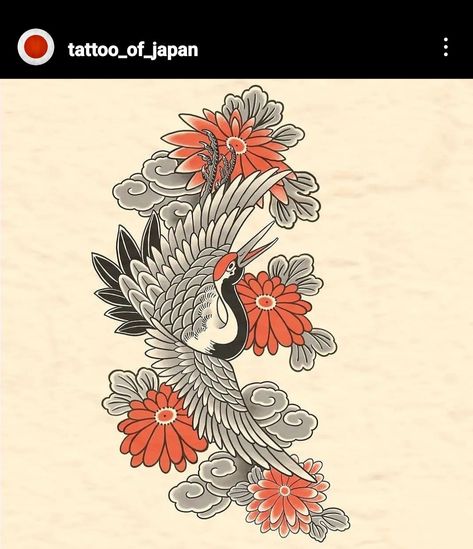 Japanese Traditional Crane Tattoo, Japanese Swan Tattoo, Crane Tattoo Shoulder, Chinese Crane Tattoo, Crane Japanese Tattoo, Japanese Crane Tattoo Design, Japanese Crane Tattoo, Traditional Japanese Tattoo Sleeve, Traditional Japanese Tattoo Flash