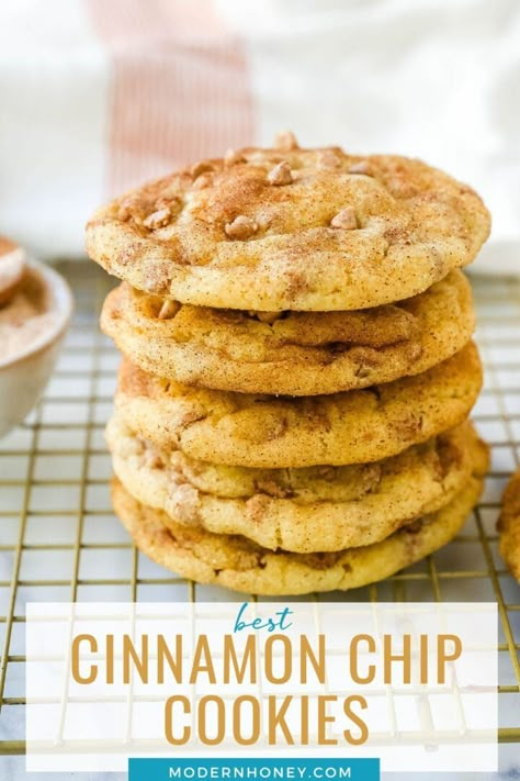 Cinnamon Chip Sugar Cookies are snickerdoodle cookies rolled in cinnamon sugar and studded with cinnamon chips for the perfect cinnamon sugar cookie! The best soft and chewy cinnamon chip cookie recipe. Cinnamon Chip Cookies, Cinnamon Chip Recipes, Baking Powder Substitute, Cinnamon Sugar Cookies, Snickerdoodle Cookies, Cinnamon Cookies, Cinnamon Chips, Cookie Snack, Snickerdoodle Cookie Recipes