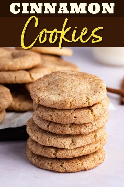 Soft, chewy, and deliciously spiced, these cinnamon cookies are dangerous. Trust me, after one bite, you'll want to devour the whole batch! Soft Cinnamon Cookies, Easy Cinnamon Cookies, Cinnamon Cookies Recipe, Cinnamon Sugar Cookies Recipe, Brownies Cupcakes, Amazing Cookie Recipes, Salty Cookies, Seed Recipes, Dessert Cookies