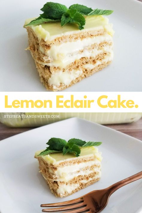 Lemon Eclair, Eclair Dessert, Eclairs Dessert, No Bake Eclair Cake, Eclair Cake Recipes, No Bake Lemon, Super Easy Desserts, Eclair Cake, Lemon Dessert Recipes