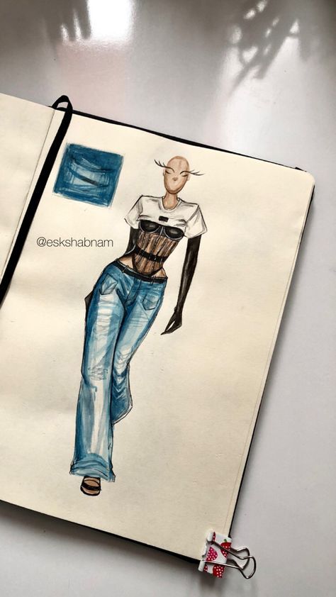 Jeans Sketch, Fashion Sketchbook Inspiration, Croquis Fashion, Fashion Model Sketch, Fashion Illustration Collage, Fashion Design Books, Fashion Figure Drawing, Fashion Illustrations Techniques, Fashion Drawing Sketches