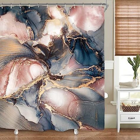 Dark Shower Curtain, Rose Gold Bathroom, Marble Shower Curtain, Luxury Texture, Geometric Aesthetic, Purple Shower Curtain, Shower Curtain Art, Gold Bathroom Decor, Eclectic Wallpaper