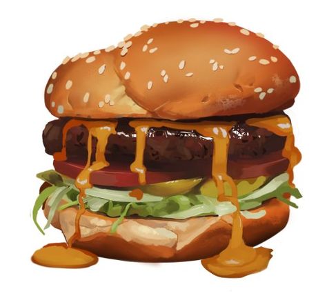 Burger Illustration, Food Reference, Foodie Art, Food Sketch, Food Artwork, Food Cartoon, Food Illustration Art, Karakter Disney, Watercolor Food