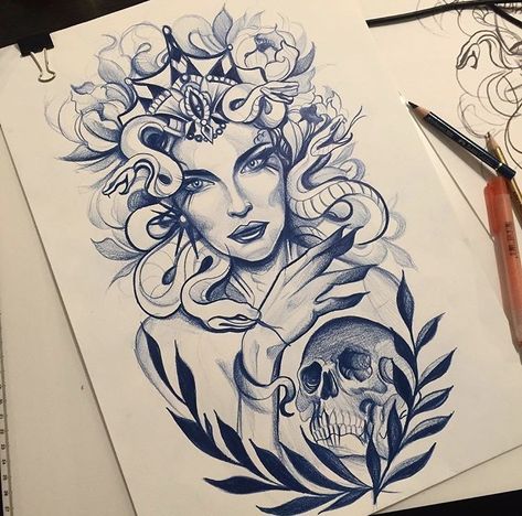 Medusa Tattoo Design, Magic Runes, Medusa Art, Girl Face Drawing, Greek Mythology Tattoos, Arte Punk, Mythology Tattoos, Medusa Tattoo, Tattoo Style Drawings