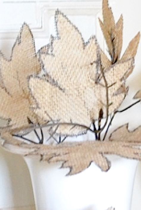 Add burlap leaves to your fall decorating. Learn how to add stems too. Country Design Style #FallDecorating #FallLeaves #DIYFallLeaves #FallDecor Burlap Leaves, Loom Knitting Tutorial, Farmhouse Diy Projects, Easy Fall Decor, Diy Burlap, Burlap Crafts, Burlap Lace, Diy And Crafts Sewing, Burlap Flowers