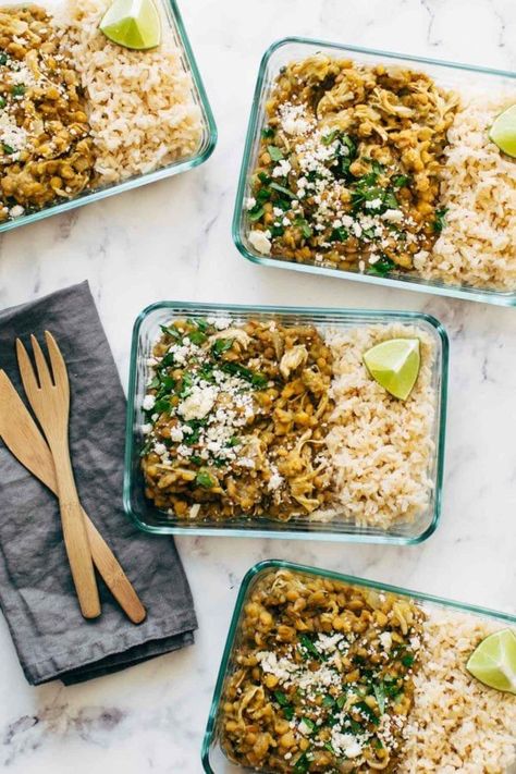 15 Minute Meal Prep: Cilantro Lime Chicken and Lentils | Pinch of Yum | Bloglovin’ Chicken And Lentils, Chicken Cilantro, Lentil Rice, Chicken Lentil, Pinch Of Yum, Easy Protein, Dried Lentils, Lime Rice, Cilantro Lime Chicken