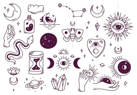 Witchy Vector, Astronomy Doodles, Bday Decor, Graffiti Doodles, Doodle Tattoo, Doodle Style, Tattoo Flash Art, Flash Art, Simplistic Tattoos