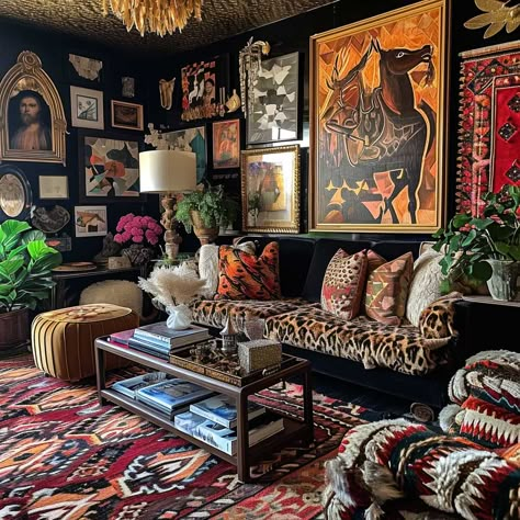 Moody Eccentric Living Room, Maximalist Decor Eclectic Living Room, Cosy Maximalist Living Room, Small Living Room Maximalist, Maximalist Home Interior, Darker Room Aesthetic, Vintage Maximalist Living Room, Maximalist Architecture, Small Maximalist Living Room