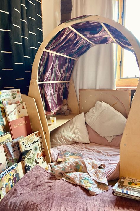 The Montessori bookshelf paired with the Little Colorado Waldorf Playstand has been by far the most favorite iteration. Books are huge in this household and this cozy spot is our jam Affiliate link to Amazon, #ad Waldorf Reading, Waldorf Playstand, Montessori Bookshelf, Reading Nooks, Most Favorite, Reading Nook, Hanging Chair, Nook, Montessori