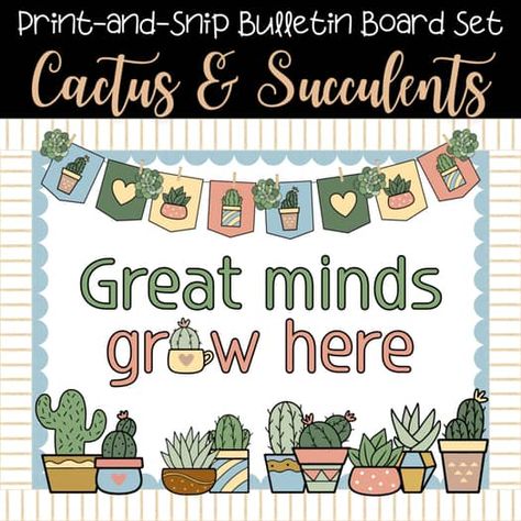 Succulent Bulletin Board, Neutral Vibes, Boho Plants, Boho Cactus, Printable Border, Classroom Background, School Displays, Teaching Teachers, Reading Comprehension Activities