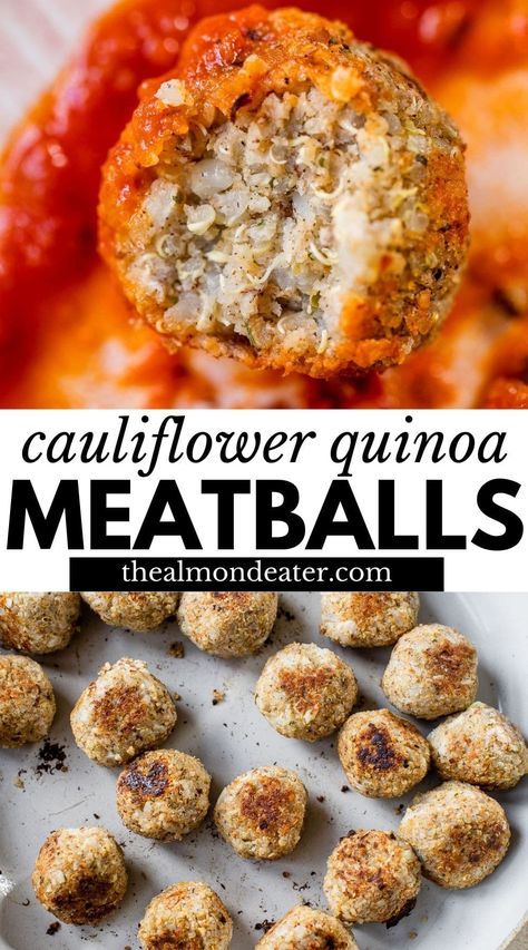 The whole fam will devour these vegetarian Cauliflower Quinoa Meatballs! They're great for meal prepping, made with cauliflower and quinoa and they're both vegan and gluten free. Quinoa Meatballs Vegan, Qinuoa Recipes, Meal Prepping For The Week, Recipe Using Cauliflower, Cauliflower Quinoa, Quinoa Meatballs, Vegetarian Recipes For Beginners, Vegetarian Meatballs, Gluten Free Meatballs