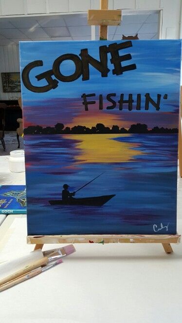 Gone Fishing by L Conley Fishing Clip Art, Painting Ideas Easy Simple, Painting Ideas Easy, Wine And Canvas, Crafts Painting, Lake Painting, Simple Canvas Paintings, Cute Canvas Paintings, Easy Canvas Painting