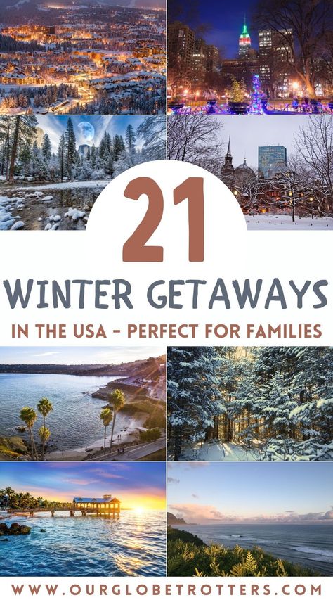 Looking for a festive winter escape, somewhere to learn to ski or maybe an escape to winter sun? We've rounded up the best family vacations you can take within the USA. Favorite family winter vacation destinations | Warm winter vacation Destinations | Family Ski Resorts in the US | US Family vacation ideas | Our Globetrotters Family Travel Blog Winter Family Vacations In The Us, New Years Vacation Ideas, Winter Vacations In The Us, Us Family Vacations, Family Vacations Usa, Snow Vacation, Winter Family Vacations, Best Winter Vacations, Winter Vacations