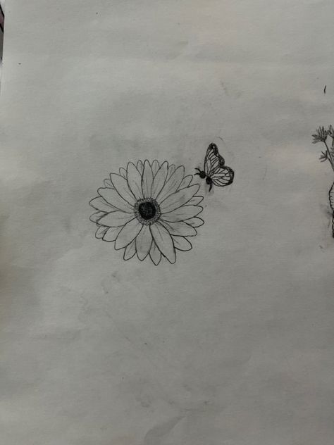 Half Butterfly Half Daisy Tattoo, Butterfly And Daisy Tattoo, Butterfly Tattoo With Semi Colon And Flowers, Daisy Tattoo With Semi Colon, Semi-colon Butterfly Tattoo Fine Line, Daisy Tattoos, Semi Colon, Semicolon Tattoo, Daisy Tattoo