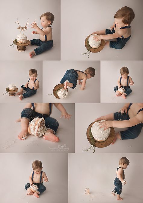 First Birthday Smash Cake Pictures, 1st Bday Family Photos, Cake Smash Overalls, Simple 1 Year Birthday Cake, Minimalist 1 Year Birthday, Photoshoot Baby 1 Year, One Year Photoshoot Ideas Indoor, Baby Boy Smash Cake Pictures, Baby Boy 1st Birthday Photo Shoot Ideas Indoor Diy